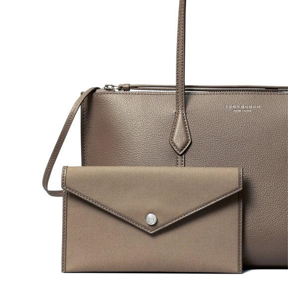 Tory Burch Small Perry Leather Zip Tote – Wild Mushroom - Picture 3 of 8